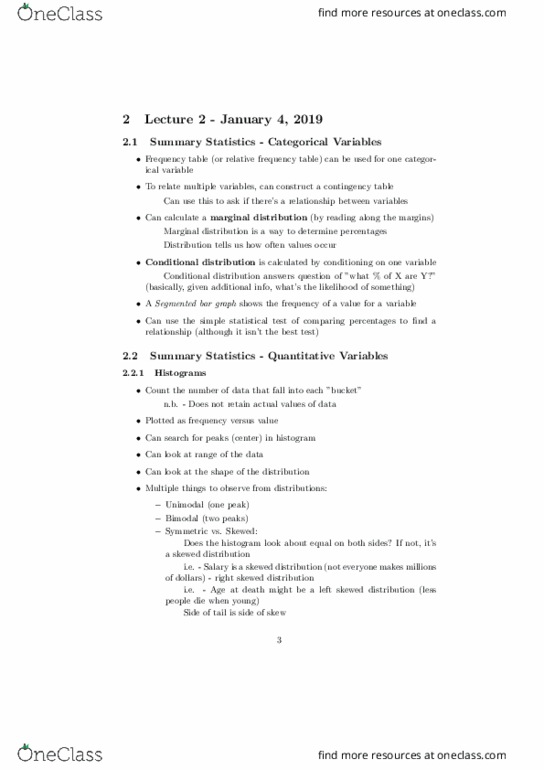 STAT 200 Lecture Notes - Lecture 2: Marginal Distribution, Contingency Table, Unimodality thumbnail