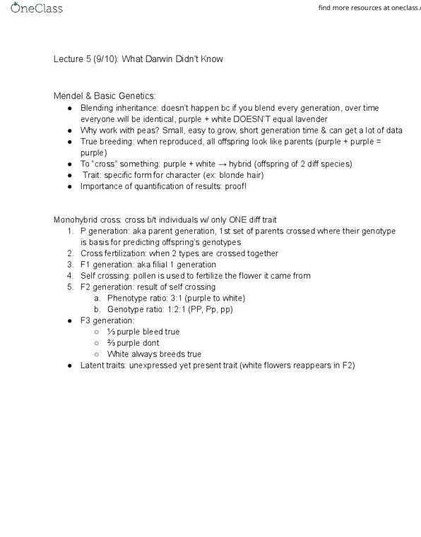 BIO 211 Lecture Notes - Lecture 5: Blending Inheritance, Phenotype thumbnail