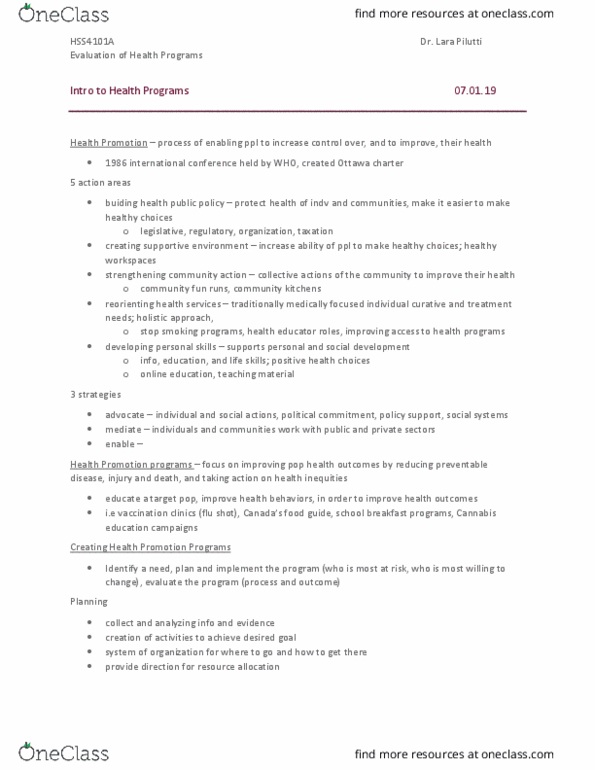 HSS 4101 Lecture Notes - Lecture 1: Influenza Vaccine, Logic Model thumbnail