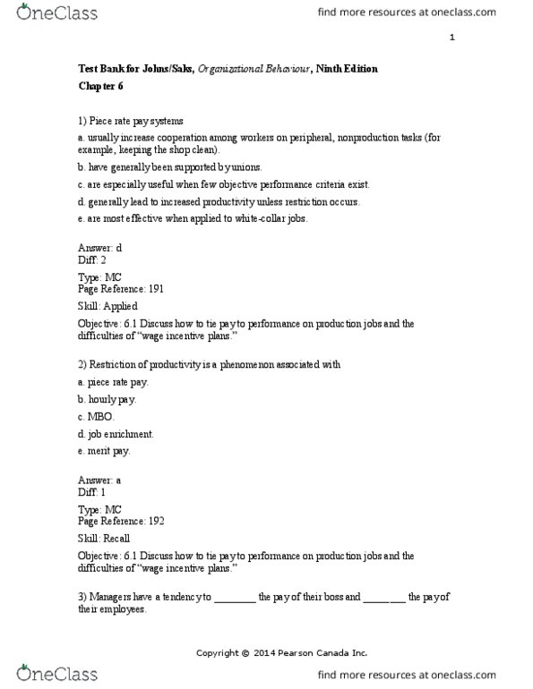 Management and Organizational Studies 2181A/B Chapter Notes - Chapter 6: Job Enrichment, Pearson Education, Merit System thumbnail