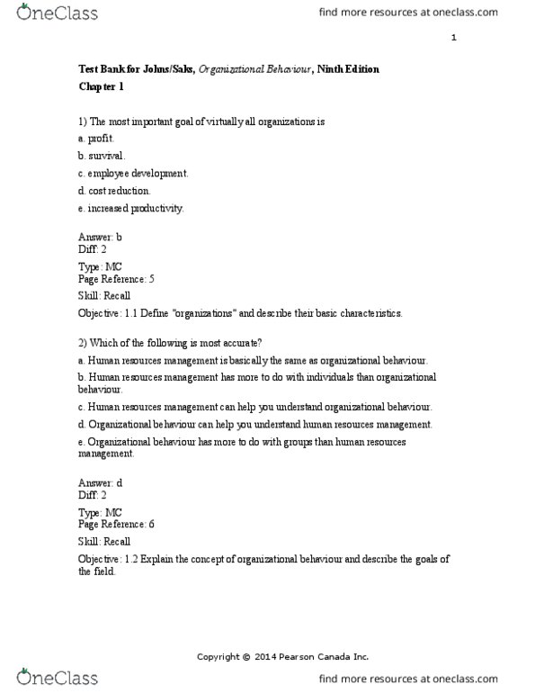 Management and Organizational Studies 2181A/B Chapter Notes - Chapter 1: Human Resource Management, Pearson Education, Job Performance thumbnail