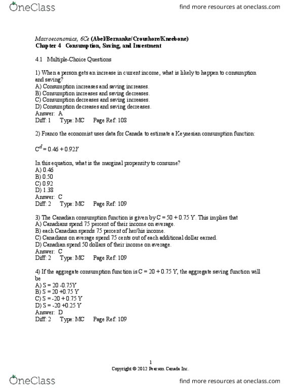 Economics 2152A/B Chapter Notes - Chapter 4: Consumption Function, Pearson Education, Dow Jones Industrial Average thumbnail