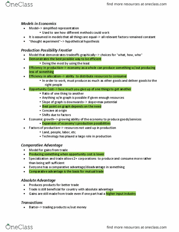 ECON 103 Chapter Notes - Chapter 2: Absolute Advantage, Comparative Advantage, Thought Experiment thumbnail