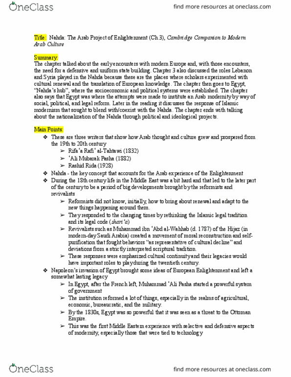 AWST-115 Chapter Notes - Chapter 3: Rashid Rida, Sharia, Arab Culture thumbnail