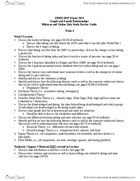 FRHD 1020 Lecture Notes - Lecture 4: Honor Killing, Assortative Mating, Online Dating Service thumbnail