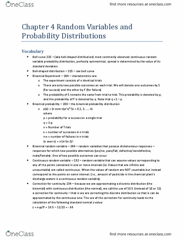 01:960:285 Chapter Notes - Chapter 4: Binomial Distribution, Probability Distribution, Normal Distribution thumbnail