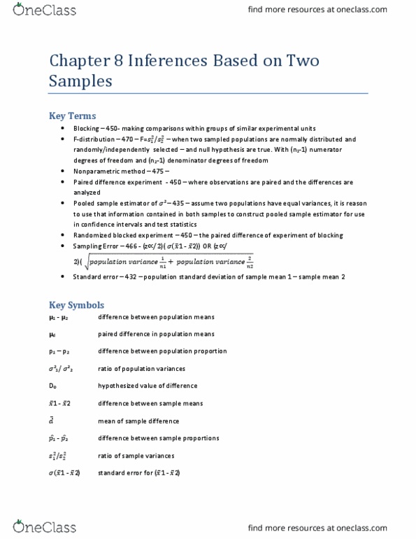 01:960:285 Chapter Notes - Chapter 8: Sampling Error, Null Hypothesis, Confidence Interval thumbnail