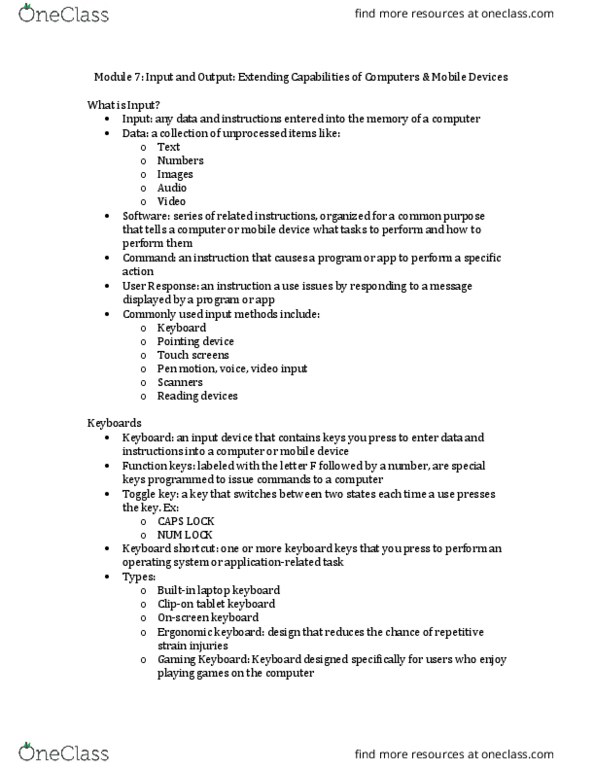 CIS 1332 Lecture Notes - Lecture 7: Repetitive Strain Injury, Ergonomic Keyboard, Keyboard Shortcut thumbnail