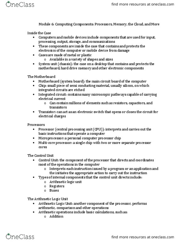 CIS 1332 Lecture Notes - Lecture 6: Central Processing Unit, Printed Circuit Board, Integrated Circuit thumbnail