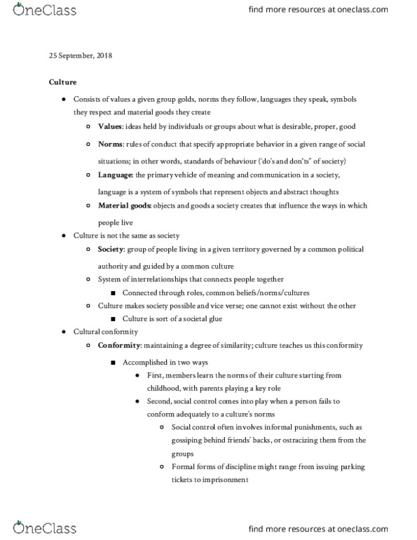 SOCI 1100 Lecture Notes - Lecture 1: Social Control thumbnail