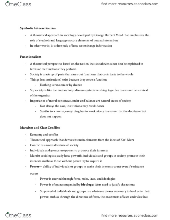 SOCI 1100 Lecture Notes - Lecture 4: George Herbert Mead, Symbolic Interactionism, Social Stratification thumbnail