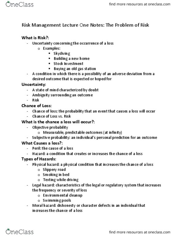 RMI 2301 Lecture Notes - Lecture 1: Moral Hazard, Interest Rate, Insurance Fraud thumbnail