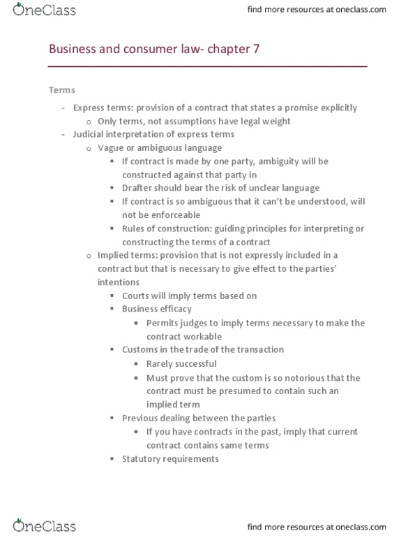 MCS 3040 Chapter Notes - Chapter 7: Consumer Protection, Drafter, Judicial Interpretation thumbnail