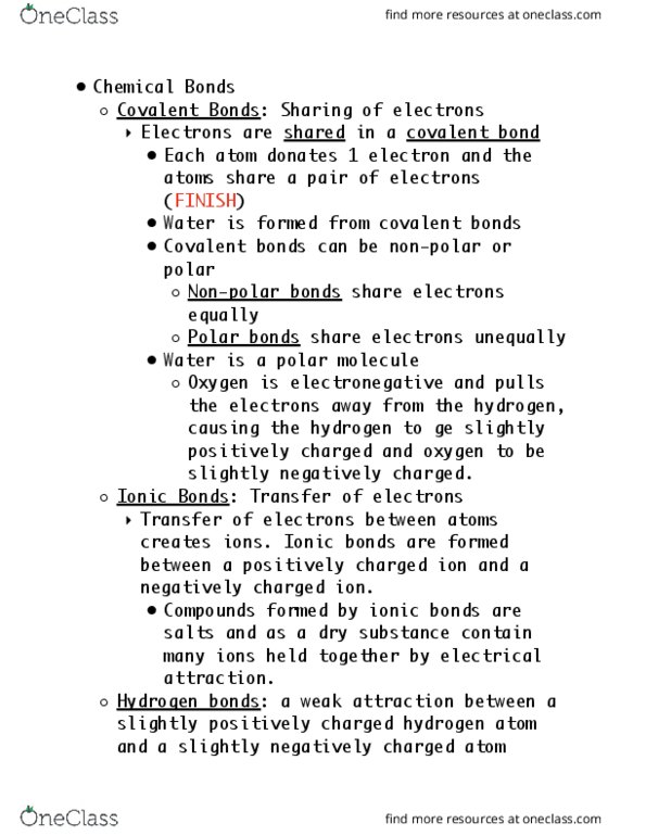 BIO 150 Lecture Notes - Lecture 3: Ionic Compound, Chemical Polarity, Covalent Bond thumbnail