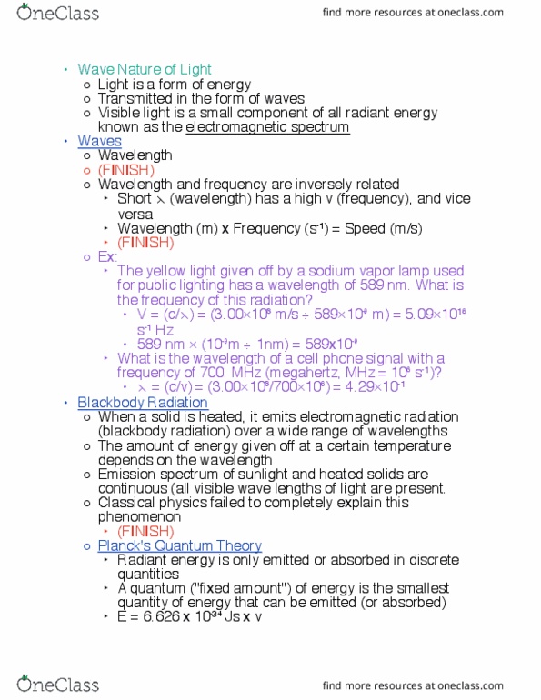 CHE 110 Chapter Notes - Chapter 7: Sodium-Vapor Lamp, Black-Body Radiation, Radiant Energy thumbnail