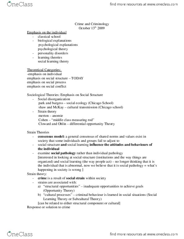 SOC 1500 Chapter Notes -Anomie, Structural Functionalism, Resocialization thumbnail