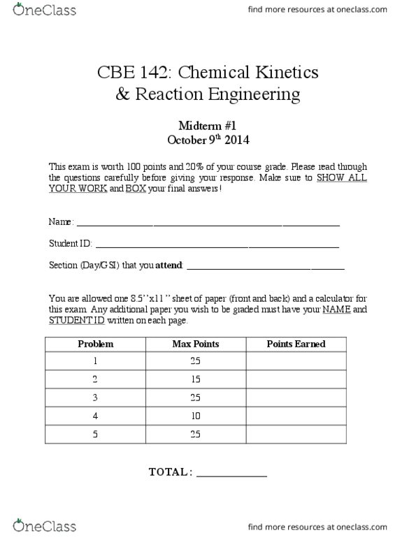 CHM ENG 142 Midterm cheme142fa2014mt1Katzexam OneClass