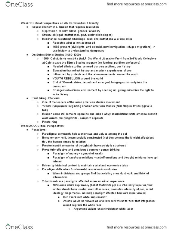 SOCIOL 1 Final Exam Study Notes at UC Berkeley OneClass