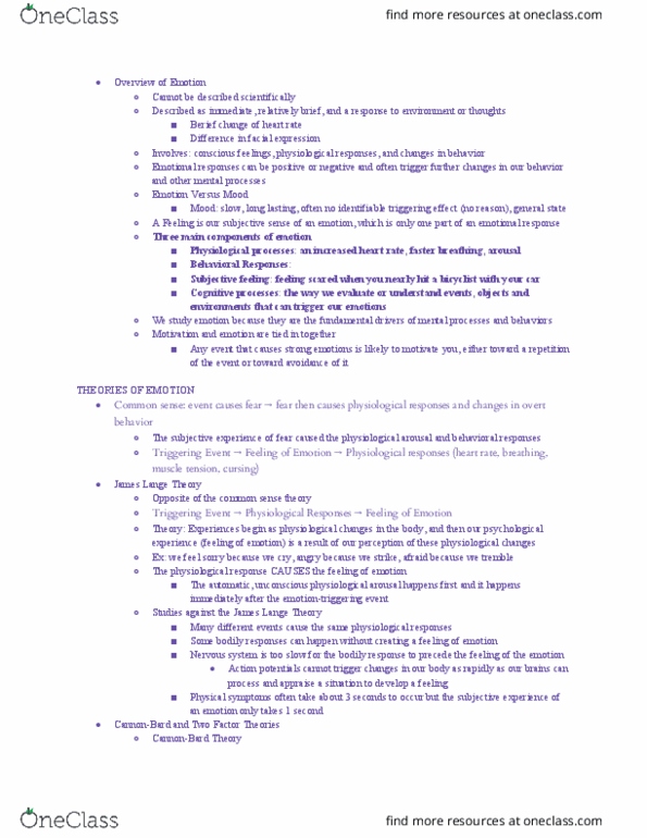 PSC 1Y Lecture Notes - Lecture 4: The Automatic, Heart Rate, Amotion thumbnail