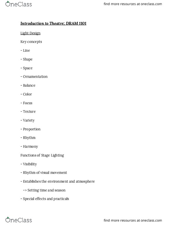 DRAM 1101 Chapter Summary: Lighting Sound thumbnail