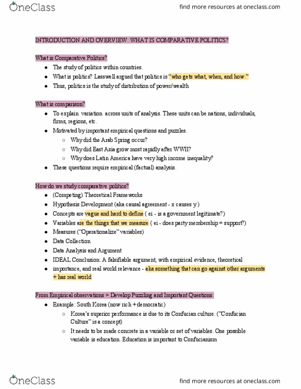 POLSCI 140 Lecture Notes - Lecture 1: Justification For The State, Comparative Politics, Arab Spring thumbnail