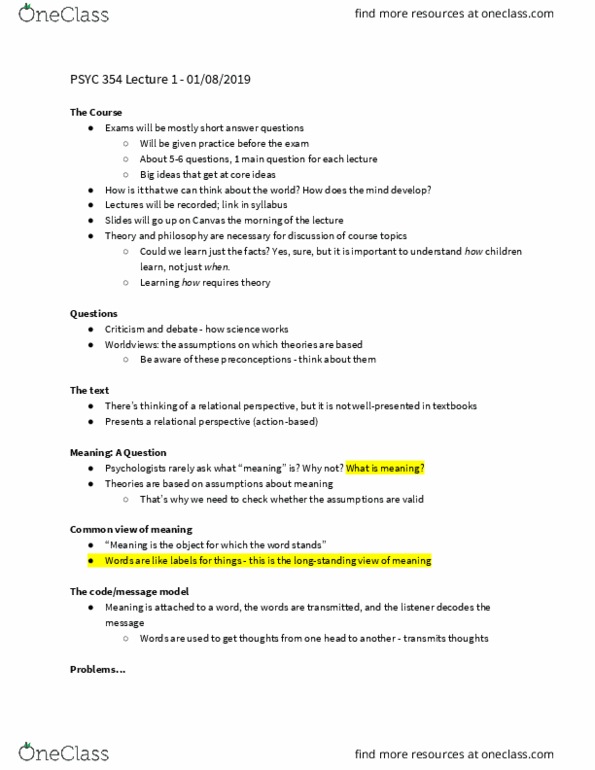 PSYC 354 Lecture Notes - Lecture 1: Neuroconstructivism, Pragmatics, Sarcasm thumbnail