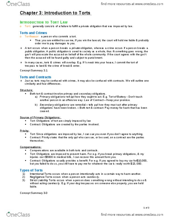 LAW 122 Lecture Notes - Rare Disease, Damages, Punitive Damages thumbnail