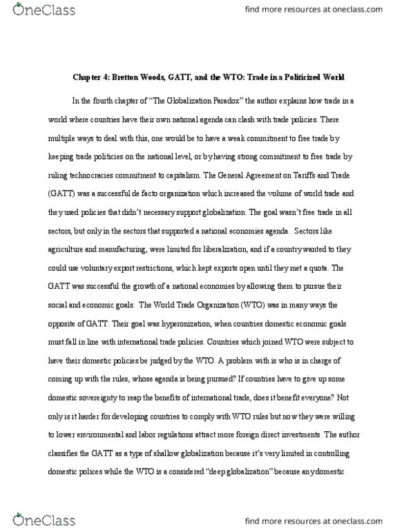 01:790:358 Chapter Notes - Chapter 4: General Agreement On Tariffs And Trade, World Trade Organization thumbnail