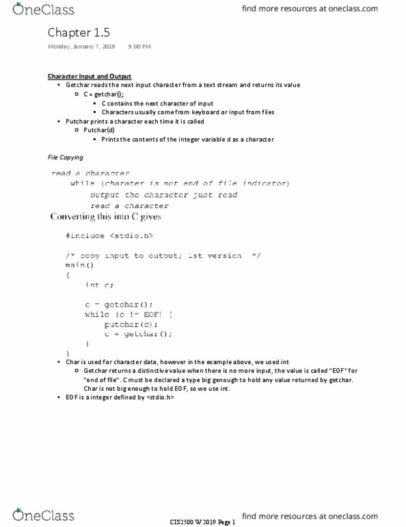 CIS 2500 Chapter Notes - Chapter 1.5: Comefrom, Newline, While Loop thumbnail