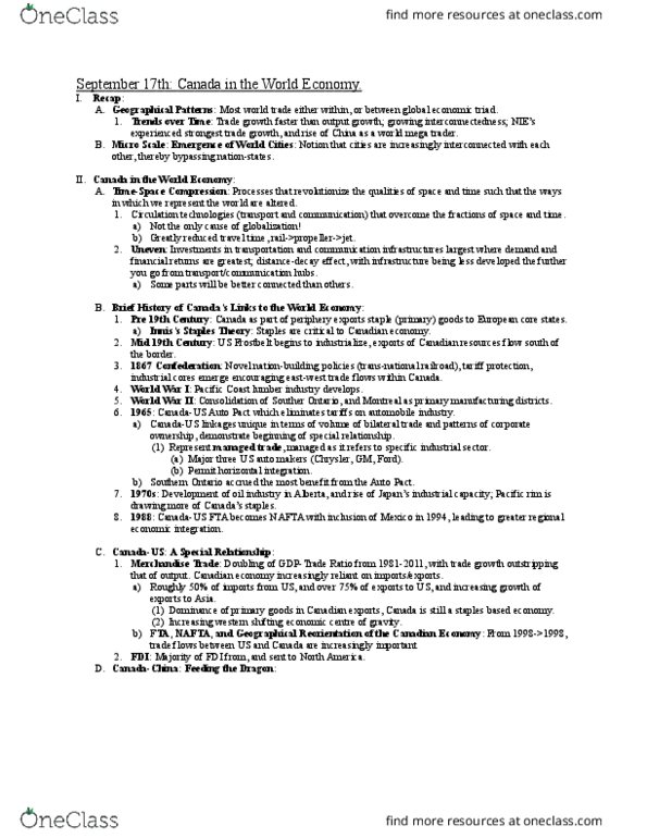 GEOG 216 Lecture Notes - Lecture 6: Horizontal Integration, North American Free Trade Agreement, Nationstates thumbnail