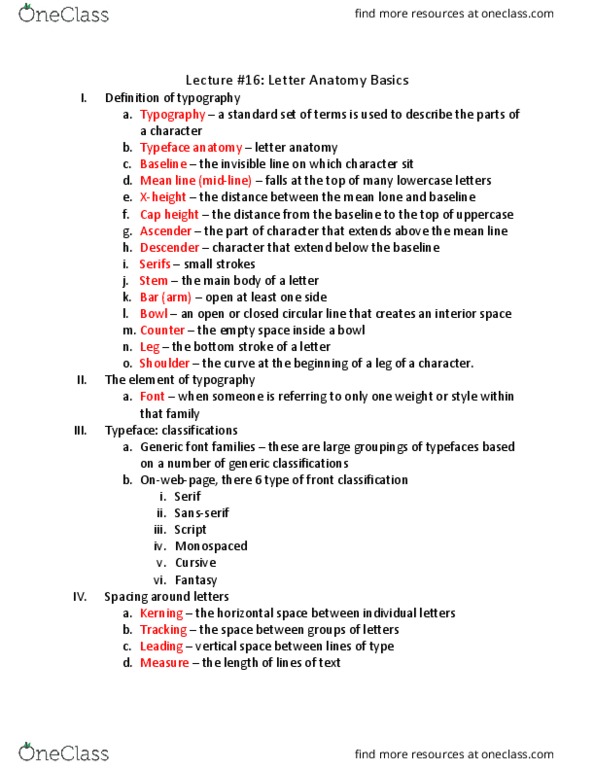 GPHD 5 Lecture Notes - Lecture 16: Typeface Anatomy, Cap Height, Kerning thumbnail