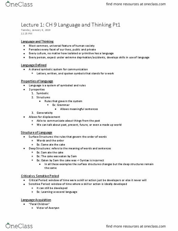 Psychology 1000 Lecture Notes - Lecture 22: Surface Roughness, Deep Structure And Surface Structure, Correlation Does Not Imply Causation thumbnail