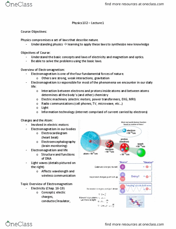 PHYS 102 Lecture Notes - Lecture 1: Fundamental Interaction, Electroencephalography, Electrocardiography cover image