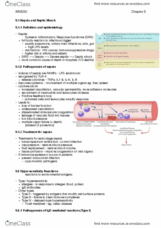 IMM250H1 Lecture Notes - Lecture 9: Disseminated Intravascular Coagulation, Multiple Organ Dysfunction Syndrome, Type I Hypersensitivity thumbnail