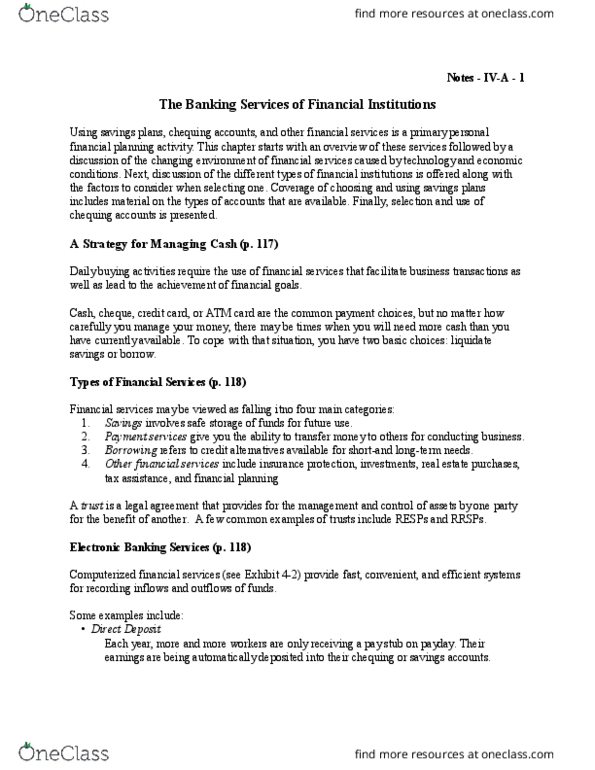 BU223 Lecture Notes - Lecture 4: Payment Card, Financial Services, Savings Account thumbnail