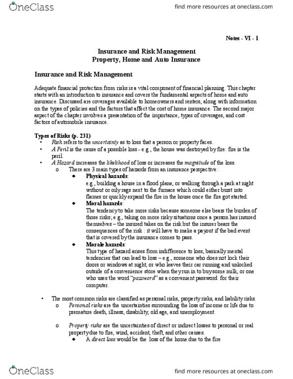 BU223 Lecture Notes - Lecture 6: Home Insurance, Disability Insurance, Vehicle Insurance thumbnail