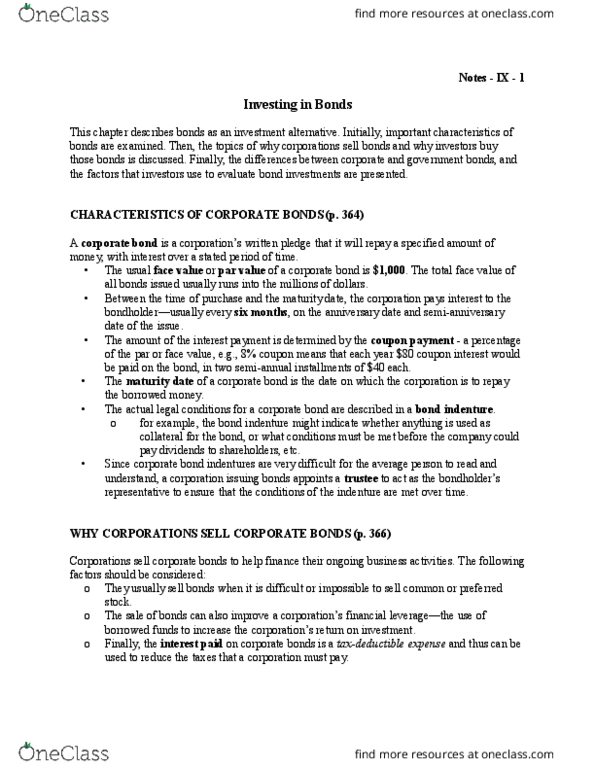 BU223 Lecture Notes - Lecture 9: Corporate Bond, Preferred Stock, Nominal Yield thumbnail