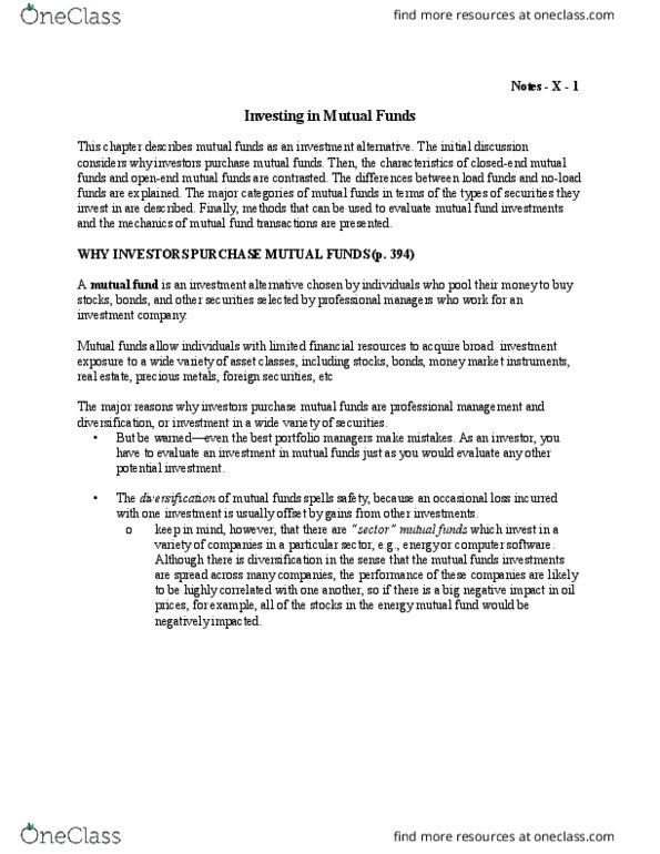 BU223 Lecture Notes - Lecture 10: Mutual Fund, Money Market Fund, The Purchase Price thumbnail