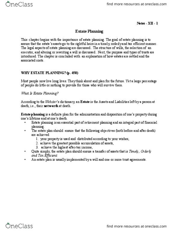 BU223 Lecture Notes - Lecture 12: Estate Planning, Testator, Tax Bracket thumbnail