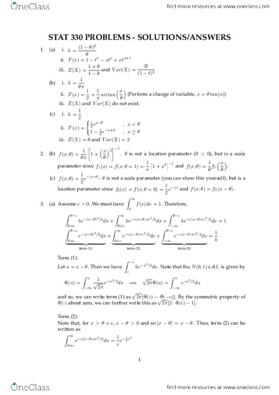 STAT330 Lecture Notes - Scale Parameter, Location Parameter thumbnail