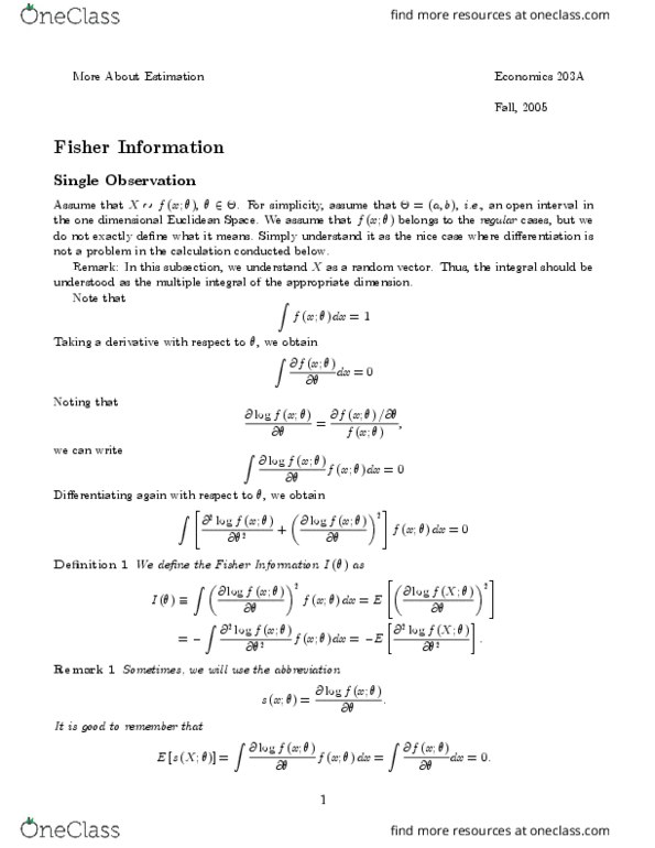 STAT330 Lecture Notes - Multiple Integral, Central Limit Theorem, Fisher Information thumbnail