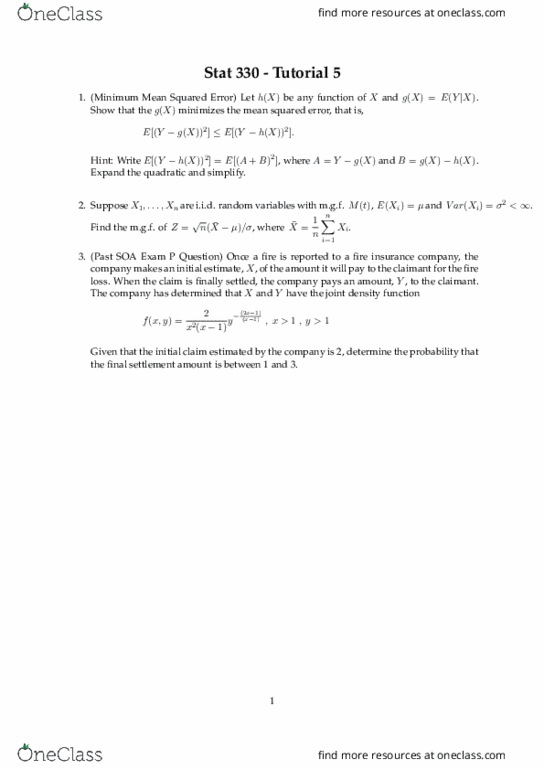 STAT330 Lecture Notes - Independent And Identically Distributed Random Variables, Mean Squared Error thumbnail