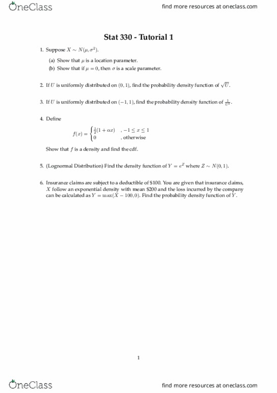 STAT330 Lecture Notes - Scale Parameter, Location Parameter thumbnail