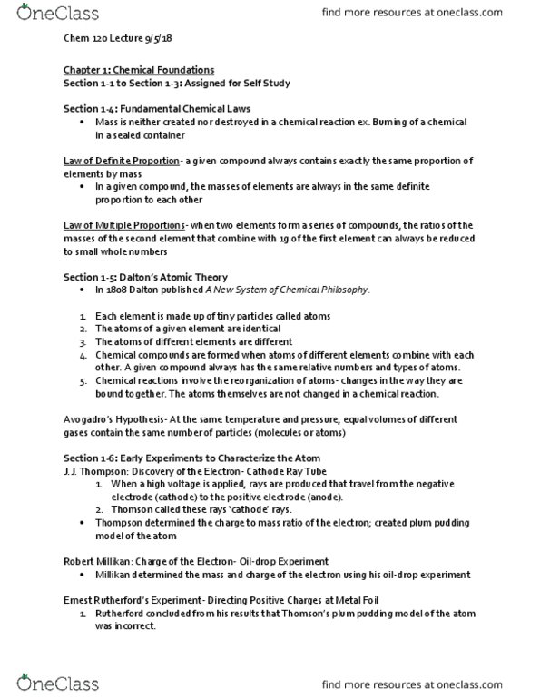 CHEM 120 Lecture Notes - Lecture 2: Robert Andrews Millikan, Ion thumbnail