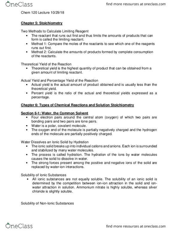 CHEM 120 Lecture Notes - Lecture 17: Ammonium Nitrate, Silver Chloride, Limiting Reagent thumbnail