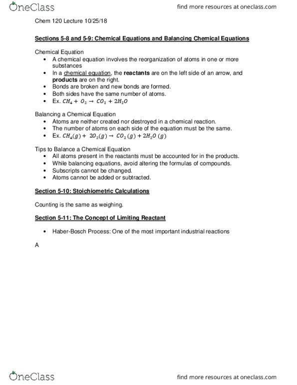 CHEM 120 Lecture Notes - Lecture 16: Chemical Equation, Reagent thumbnail