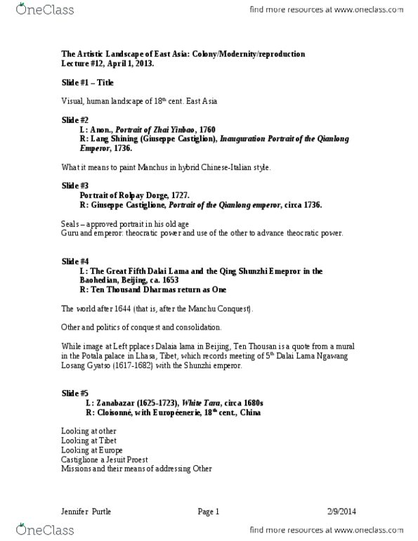 FAH230H1 Lecture Notes - Shamian Island, Blue Network, Yongzheng Emperor thumbnail