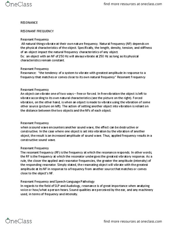 SLPA 3705 Chapter Notes - Chapter Notes: Sound, Audiology, Acoustic Resonance thumbnail