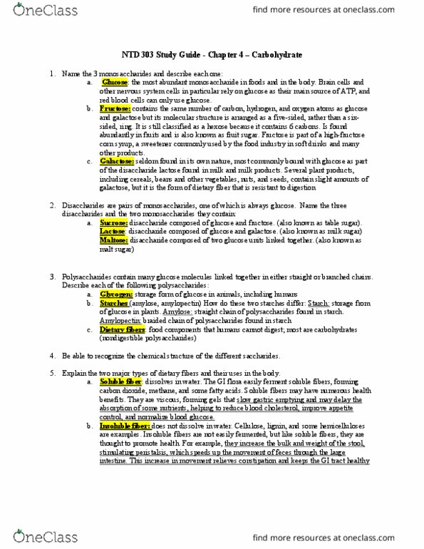 NTD 303 Chapter Study Notes: Carbohydrate thumbnail