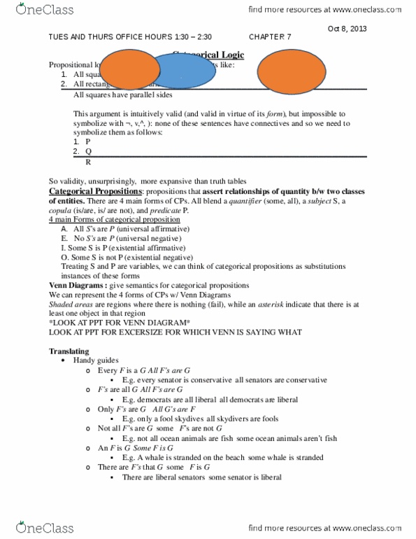 PHL145H5 Lecture 6: Lecture 6 - Categorical Arguments.docx thumbnail